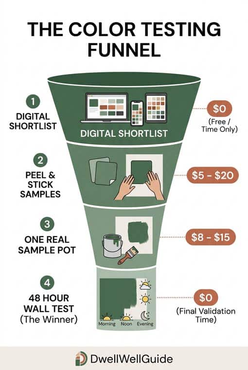 How to test paint colors before buying, cost sequenced testing funnel