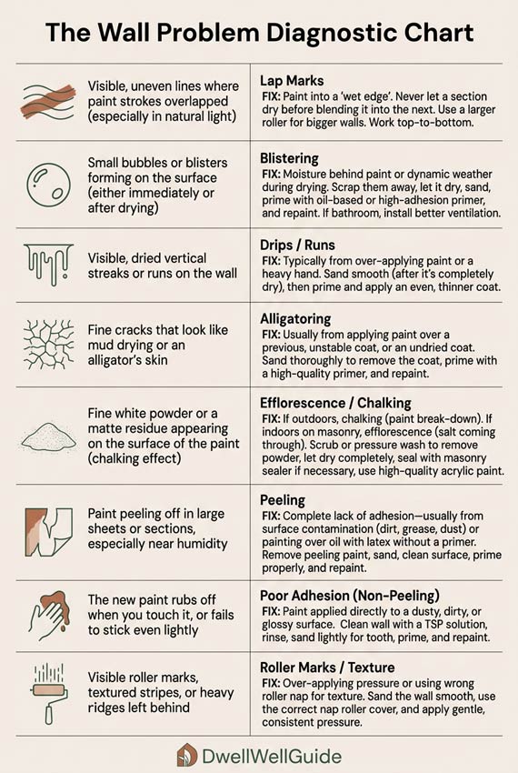 Paint problems diagnostic chart, what your wall symptoms actually mean